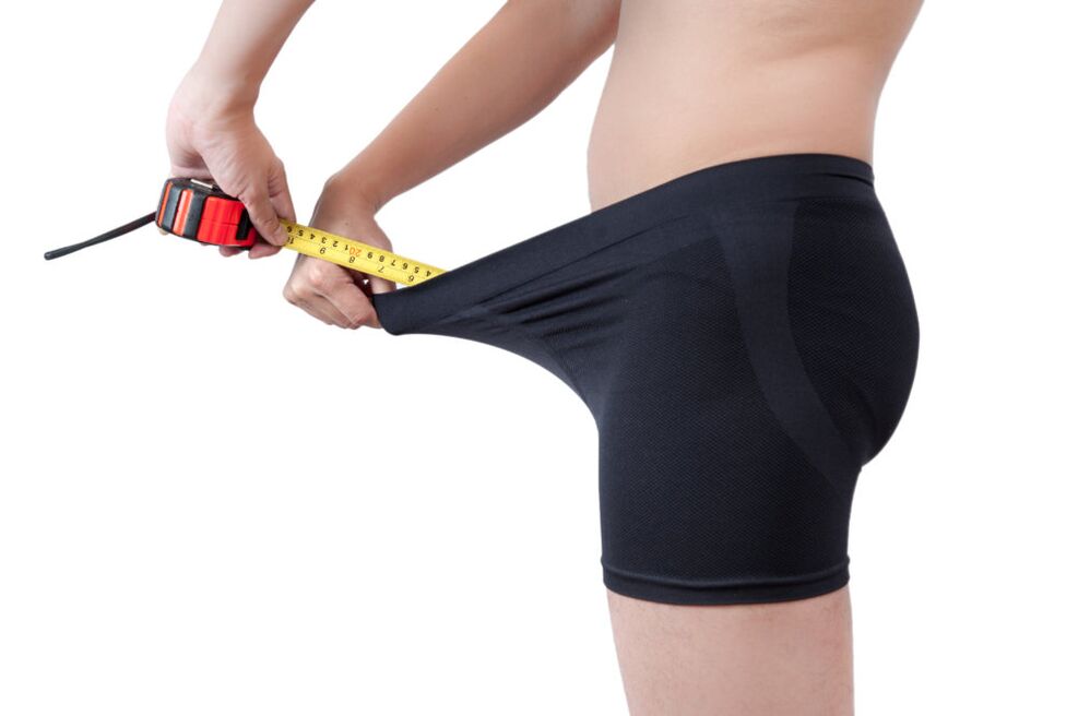 A man measures the result of penis enlargement