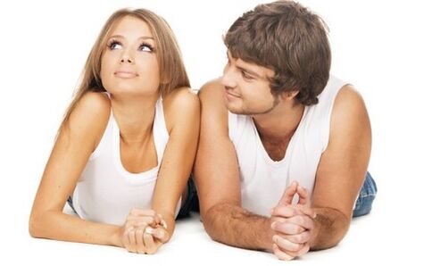 a woman and a man are thinking about penis enlargement with soda